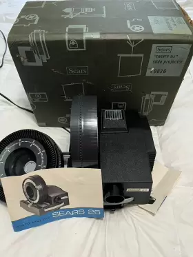 9826 Sears Vintage Slide Projector 100 Slides Extra Reel/ Tested Working